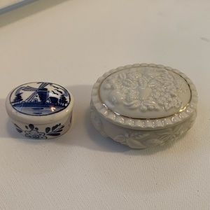 Lenox and Delft porcelain trinket boxes